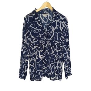 Worthington V-neck, Long Sleeve, Elastic Waist Blouse